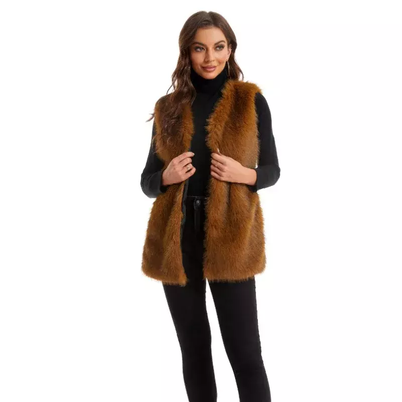 Manteau en fausse fourrure pour femme, gilets chauds, vestes d'hiver, veste combinée, mode de luxe