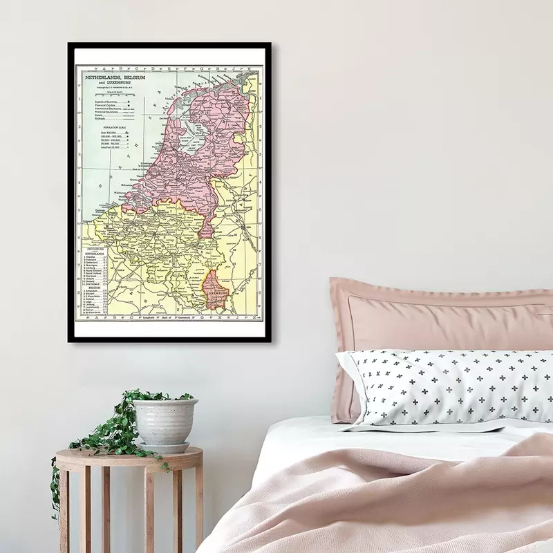 59*84cm Political Map of The Belgium and Netherlands s In 1938 Decorative Wall Poster Canvas Painting Home Decor School Supplies