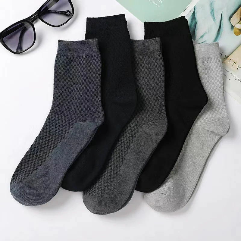 5Pairs/Men's Business Bamboo Fabric Socks Classic Style Black Dress Socks Breathable Sweat Absorption Antibacterial Socks 38-46