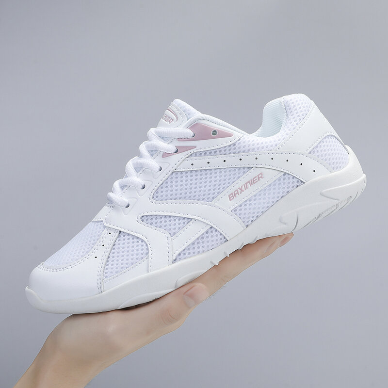 BAXINIER Girls White Cheerleading Shoes Mesh Breathable Training Dance Tennis Shoes Lightweight Youth Cheer Competition Sneakers