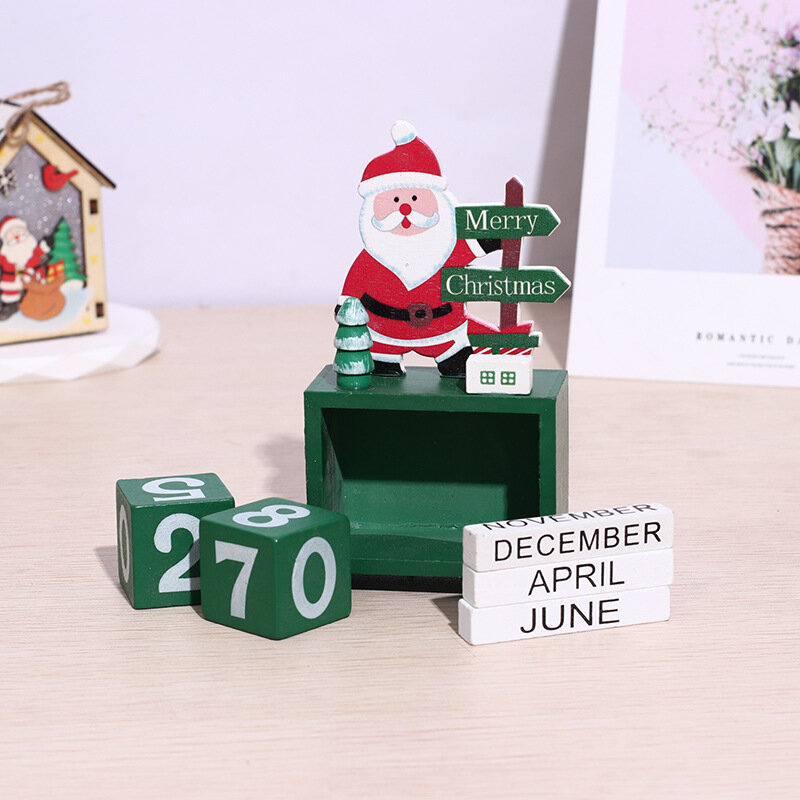 Persediaan pesta ornamen dekorasi Natal kalender hitung mundur kayu dekorasi jendela meja rumah Santa Claus manusia salju rusa