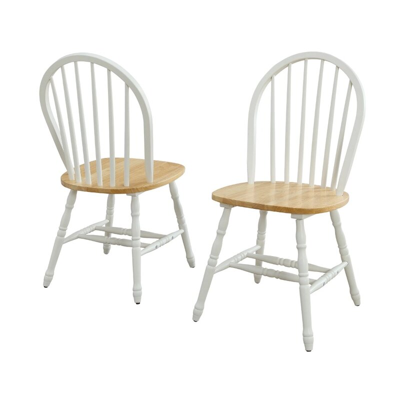 Windsor-Cadeiras De Jantar De Madeira Maciça, Branco E Carvalho, Conjunto De 2, Autumn Lane