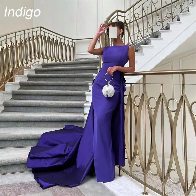 Indigo-vestido De fiesta De sirena sin mangas para mujer, traje De noche elegante con cuello redondo, escalonado, 2024