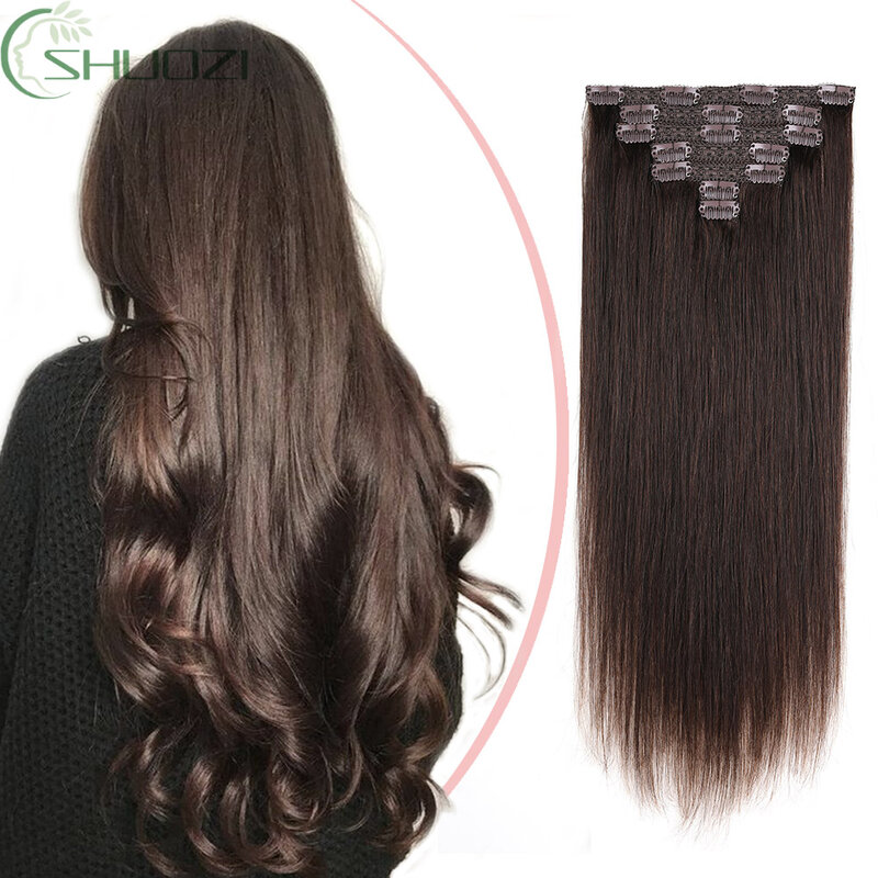 Extensiones de cabello humano con Clip, 7 piezas, 70g, extensiones de cabello humano 100%, cabello Artificial