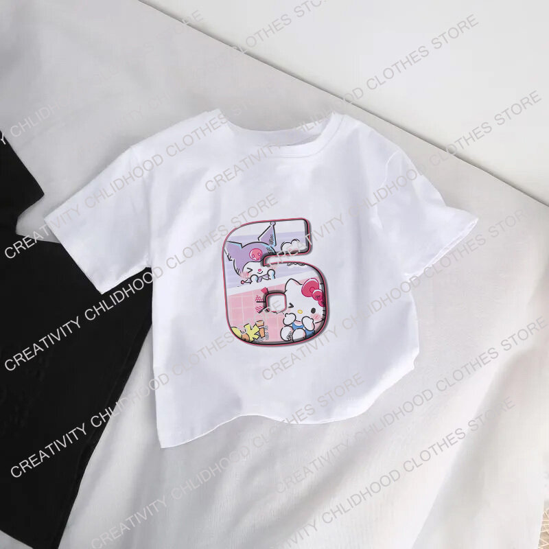 HelloKittys kaus anak nomor 1-14 kurokis kaus anak-anak Anime kartun Kawaii baju kasual untuk anak laki-laki perempuan Atasan pakaian