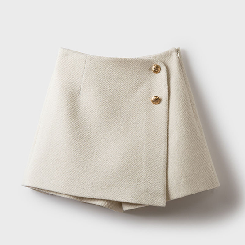 Autumn Winter Patchwork Zipper A-line Shorts Solid High Waist Button A-line Wide Leg Pants Skirt Fashion Casual Women Clothing