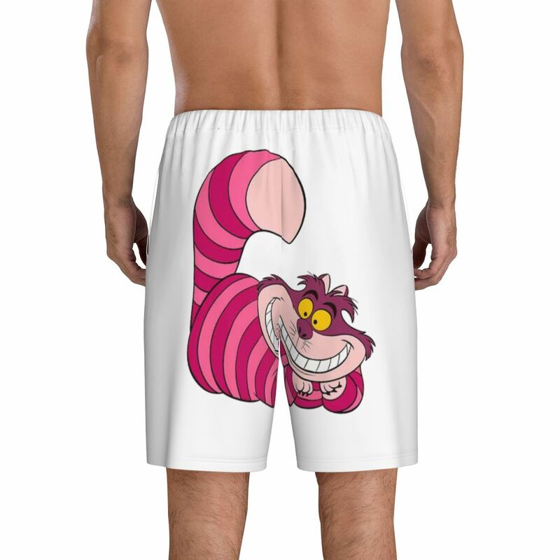 Desenhos animados dos homens pijamas pijamas sono shorts com bolsos, manga cheshire gato sorriso pijama bottoms, impressão personalizada