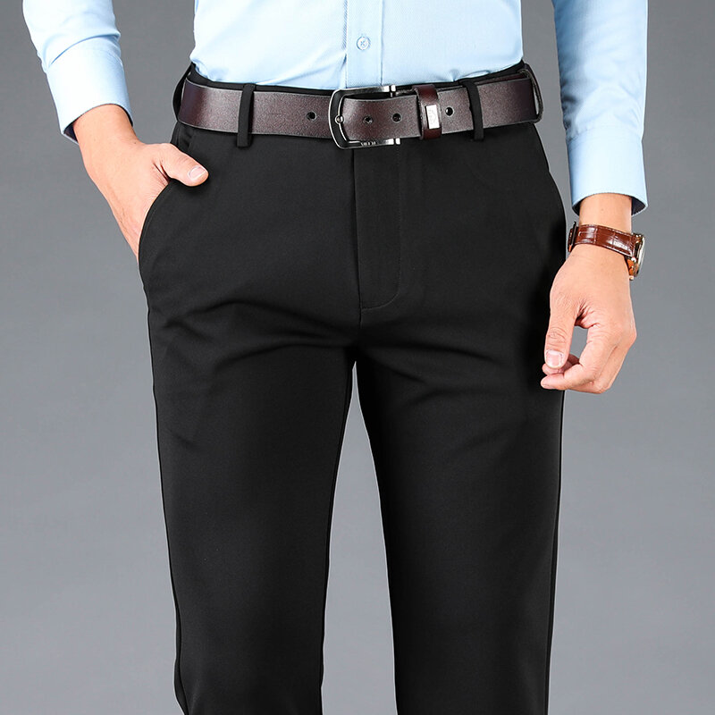 Spring Autumn Men's Casual Pants Elastic Business Trousers Fashion Comfortable Office Korean Japanese Spandex Formal Pants Black