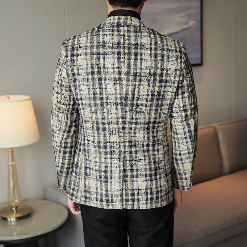 Новый мужской пиджак корейской версии Повседневный клетчатый Свадебный официальный деловой модный подходящий ко всему джентльменский костюм в британском стиле 5XL-M