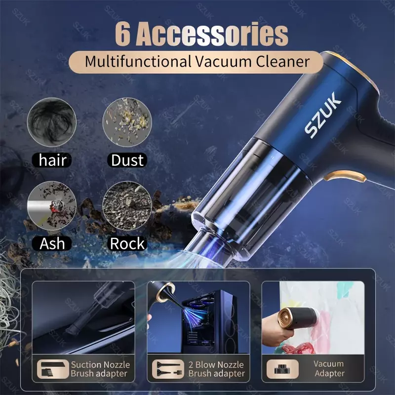 98000PA Car Vacuum Cleaner Portable Mini Powerful Cleaning Machine Home Appliance Wireless Handheld Strong Suction Clean Up Dust