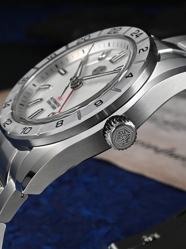 San Martin-relógios mecânicos automáticos para homens, relógio vestido de negócios, luxo MOP Dial, Sapphire Luminous 10Bar, NH34 GMT, 42mm, SN0130