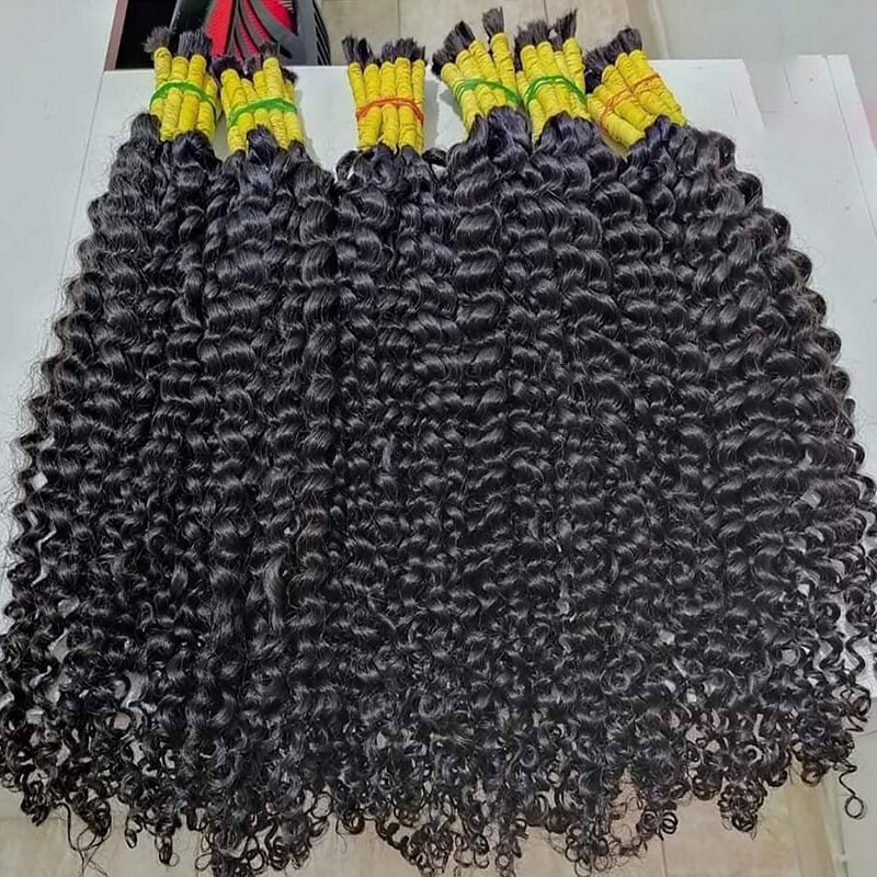 Extensions de cheveux naturels indiens Remy, cheveux bouclés en alliage jaune, en vrac pour tresses, sans trame, 100g