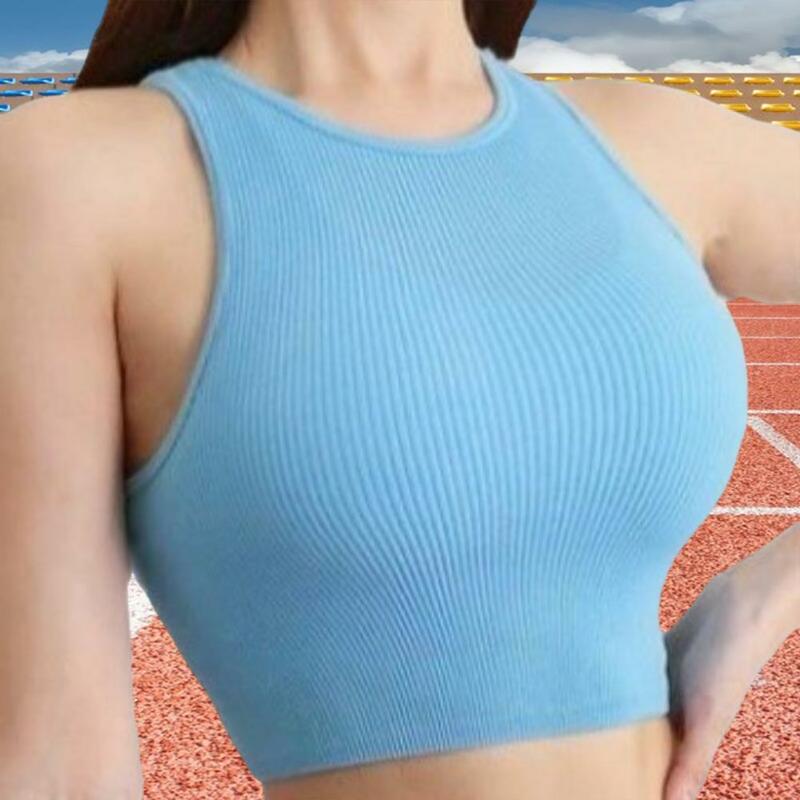 Frauen Sommer Yoga Weste O-Ausschnitt ärmellose Tanktops einfarbig Slim Fit gerippte sportliche Crop Tops Sport Pullover Tops