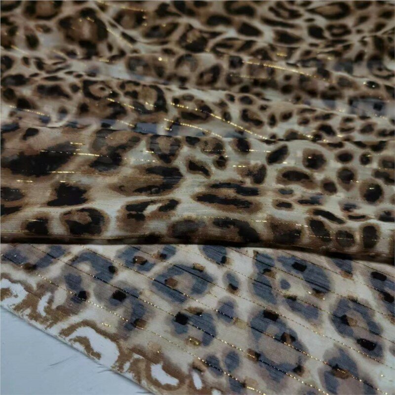 Tecido chiffon de leopardo, fio dourado, flor cortada, moda