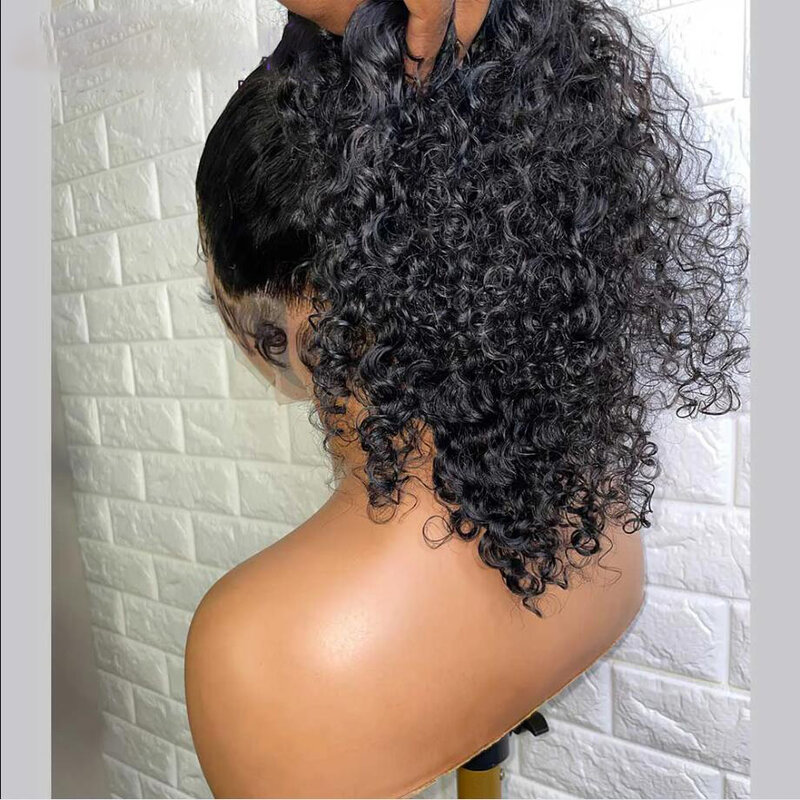 Peluca rizada de encaje frontal para mujer africana, pelo de bebé suave de 26 pulgadas de largo, color negro, 180de densidad, resistente al calor, predesplumada, sin pegamento, uso diario