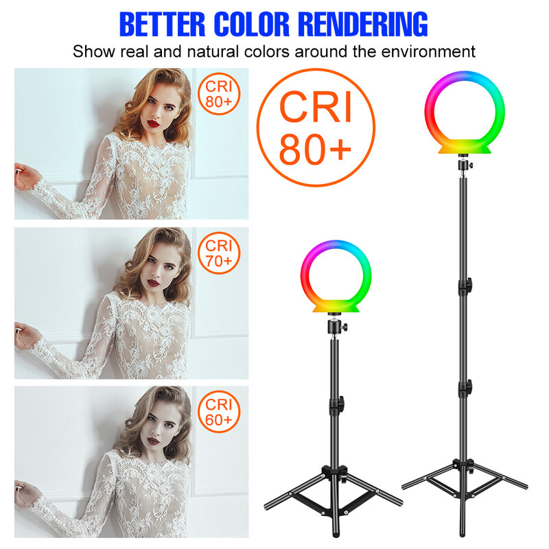 Lámpara de anillo para Selfie RGB con trípode ajustable, iluminación LED para fotografía, de 5V luz redonda, Bombilla de Color regulable para fotografía y vídeo