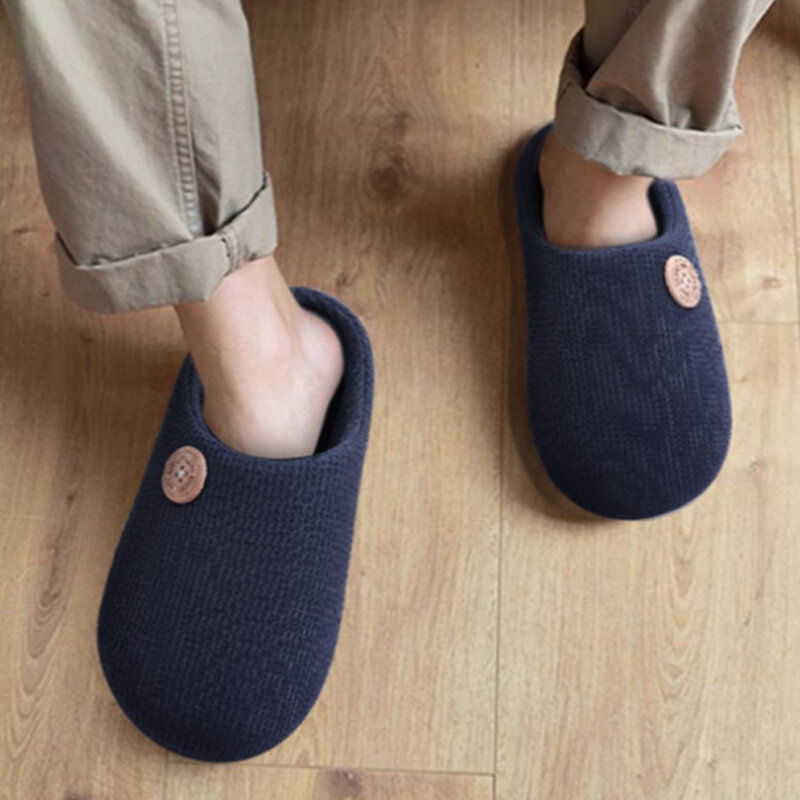 Litfun sandal katun hangat untuk pria dan wanita, sandal katun hangat selop lembut dalam ruangan tembus udara untuk pasangan dan pria