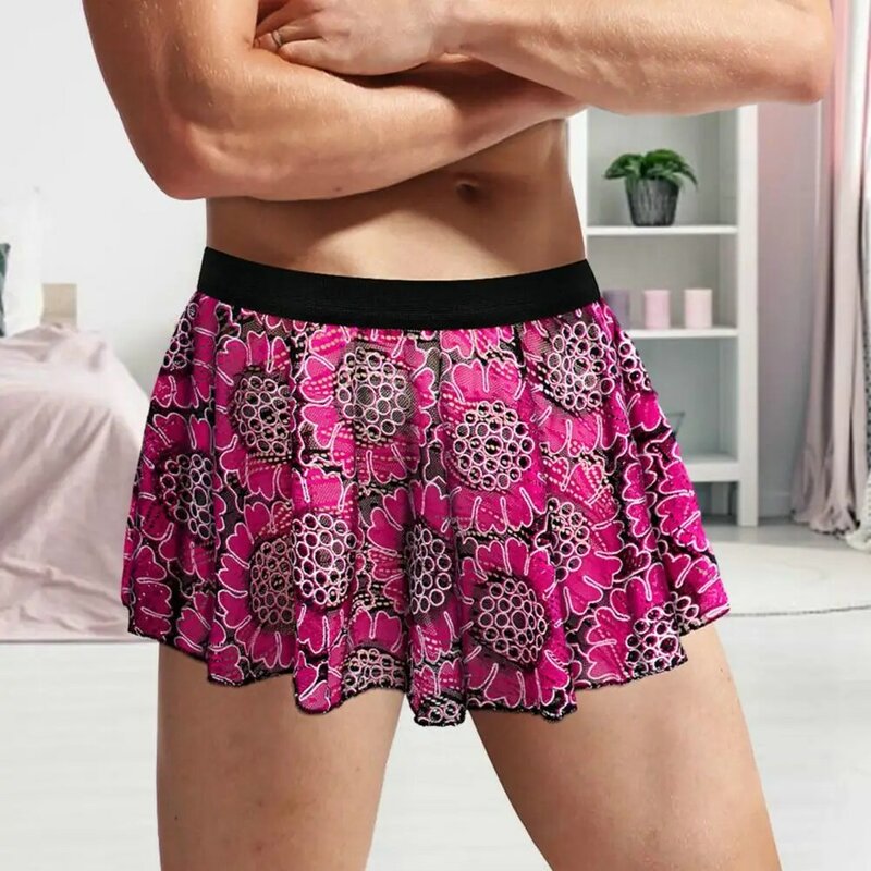 Men Short Pleated Skirt Vintage Printed Unisex Mini Skirt with Elastic Waist Pleated Design Soft Breathable Fabric for Male