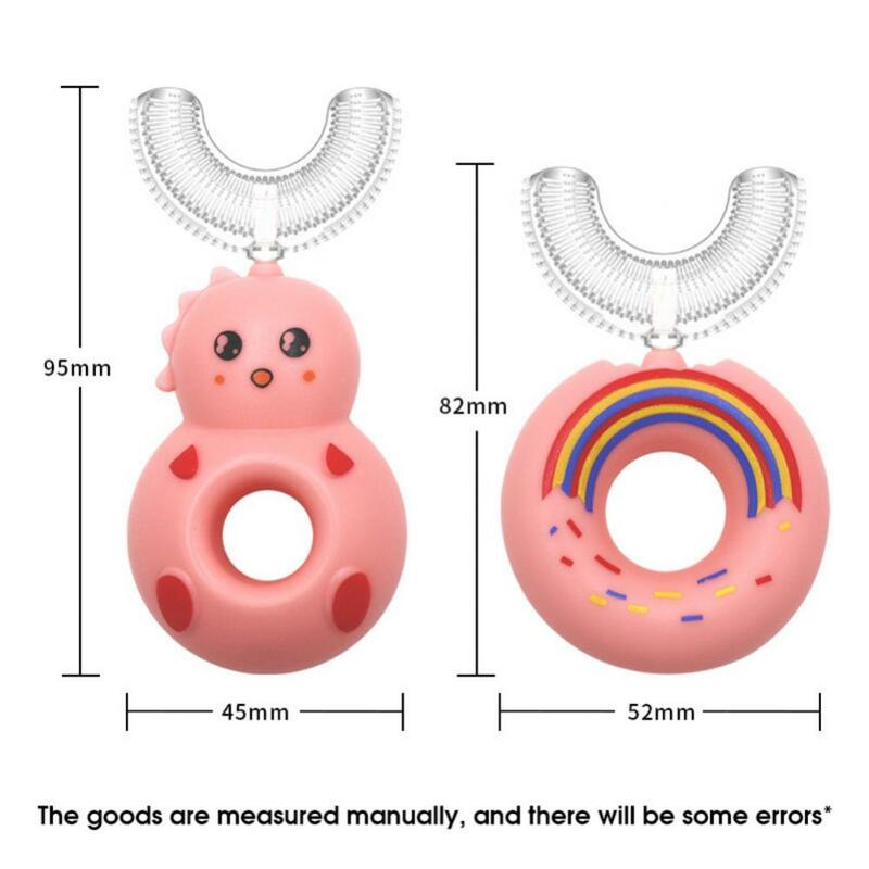 어린이 U자형 도넛 모양 칫솔, 만화 실리콘 아기 칫솔, 수동 구강 관리 청소, 2-6 세