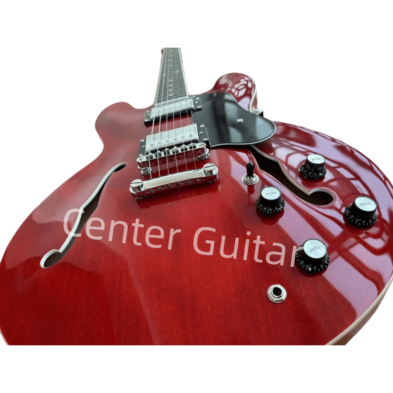 Электрическая гитара, полупустотелый корпус с F-образным отверстием, коричневая, деревянная Роза, бесплатная доставка