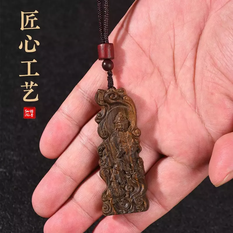 Fidelity Vietnam Guanyin Sandalwood Pendant Wood Carving Handle Pendant Solid Wood Carving Literary Play Crafts Double-Sided