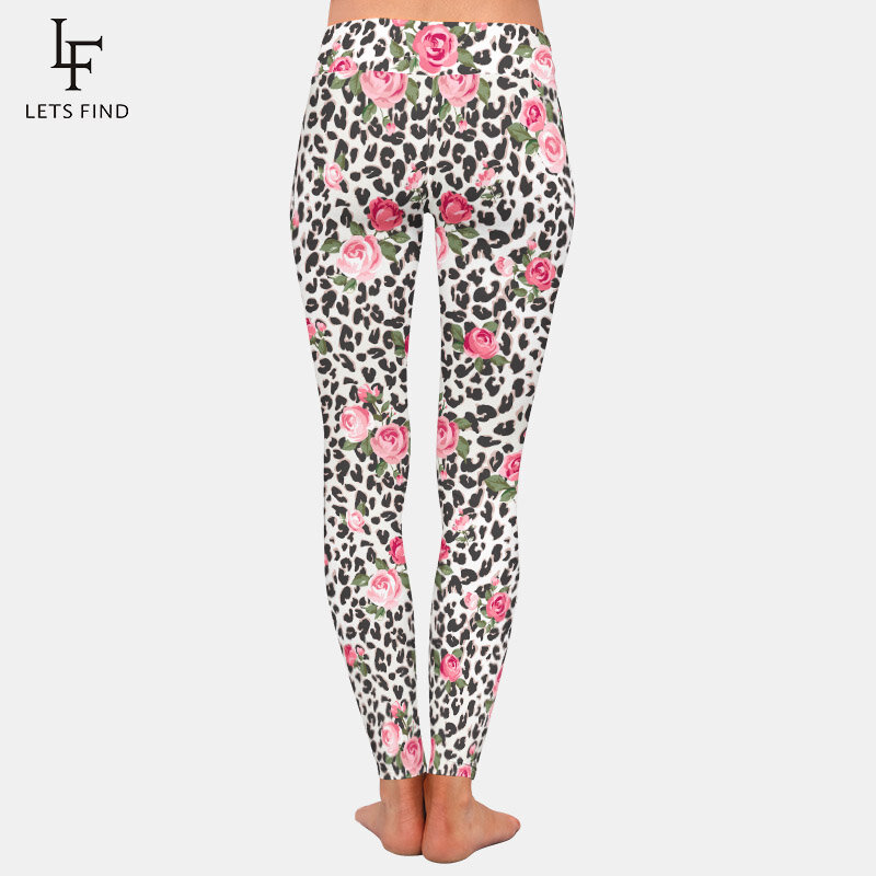 Letsfind 3d flores e estampas de leopardo design mulheres leggings de cintura alta sexy fitness macio magro leggings