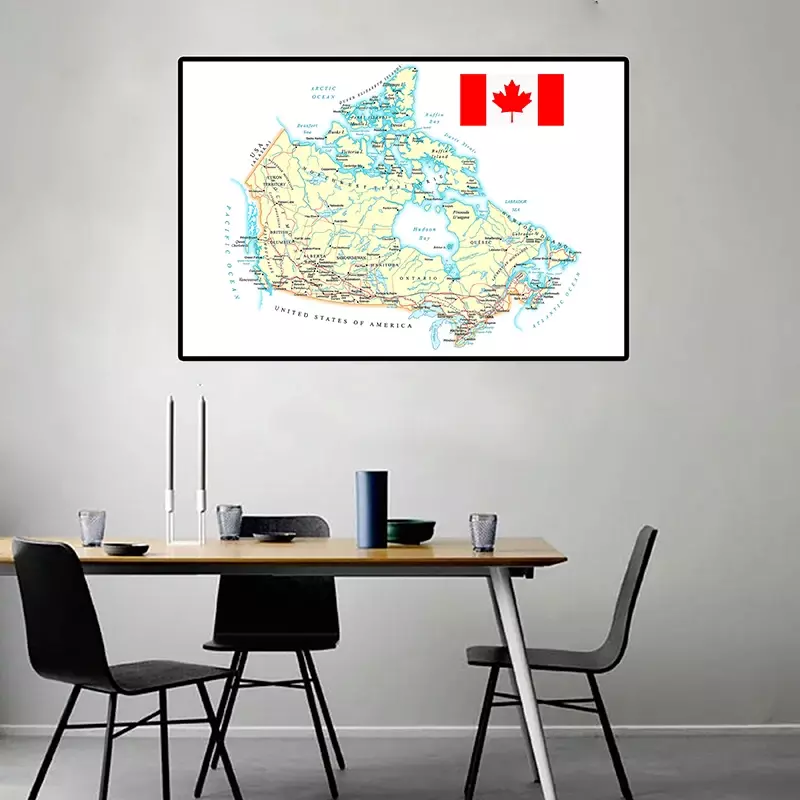 Toile décorative de la carte du Canada, 59x42cm, affiche artistique murale pour la maison, fournitures scolaires, cadeau de voyage