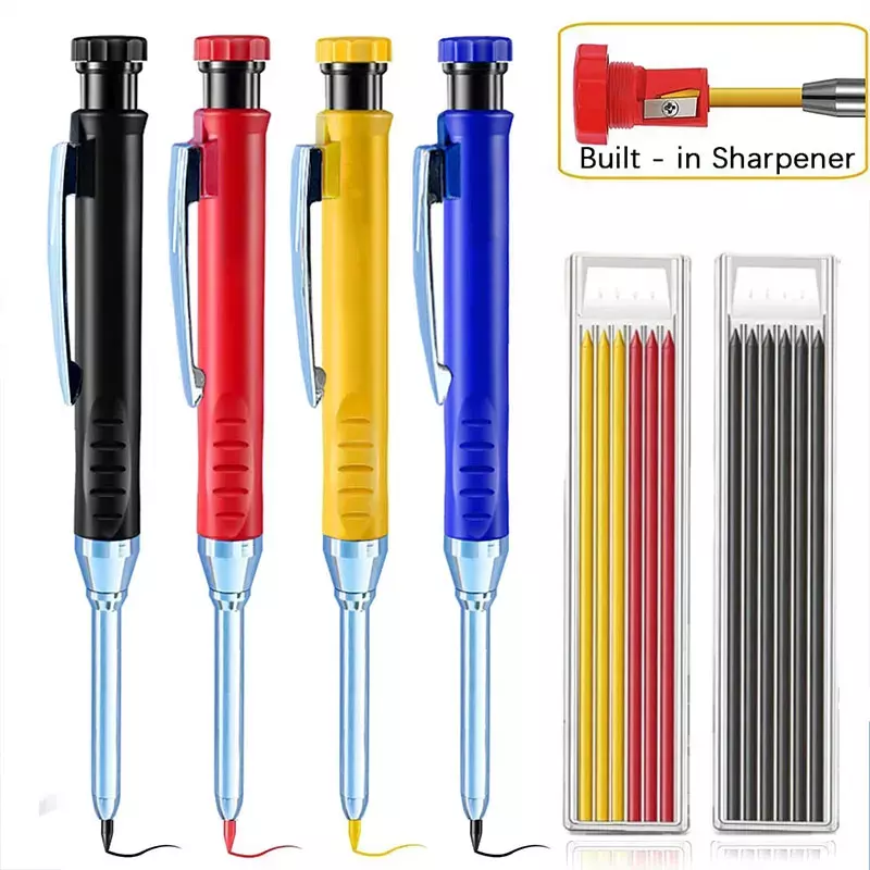 ดินสอสีทึบสำหรับช่างไม้ขนาด2.8มม. พร้อมที่เหลาสำหรับงานไม้ก่อสร้างหัวยาวอุปกรณ์เครื่องเขียนดินสอช่างไม้