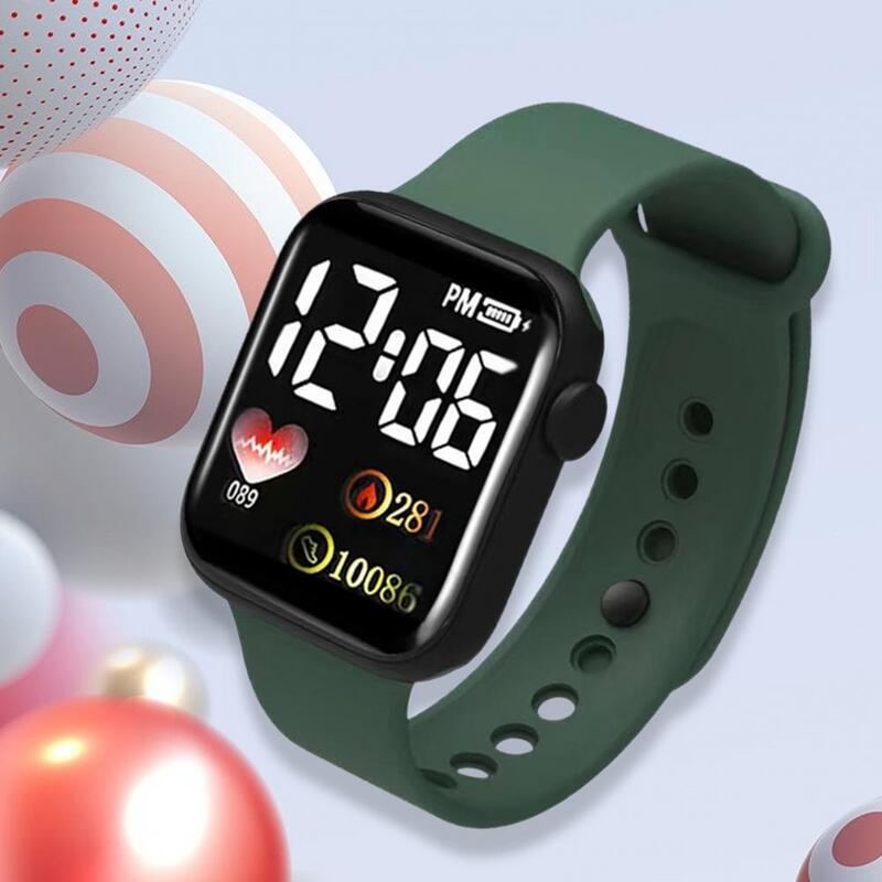 Electronic Watch Luminous Square Dial Non Waterproof Adjustable Comfortable Heart Print Kids LED Digital Sport Wrist Watch Gift