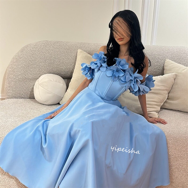 Prom Dress Saudi Arabia Satin Applique Valentine's Day Ball Gown Off-the-shoulder Bespoke Occasion Gown Midi Dresses