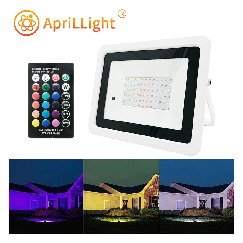 RGB ฟลัดไลท์ LED 100W 50W 30W 20W AC 110V/220V โคมไฟกลางแจ้งกันน้ำ IP68 LED ไฟสปอร์ตไลท์ RGB สะท้อนแสงแนวนอน