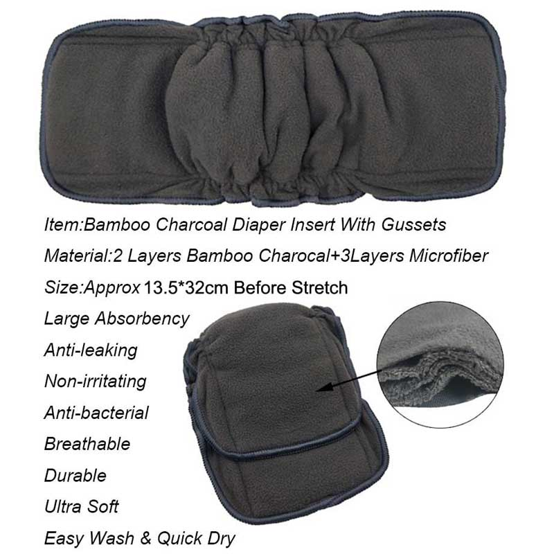 Inserto de pañal reutilizable de carbón de bambú, forro de pañal lavable superabsorbente con refuerzo elástico, pañales de bolsillo para niños