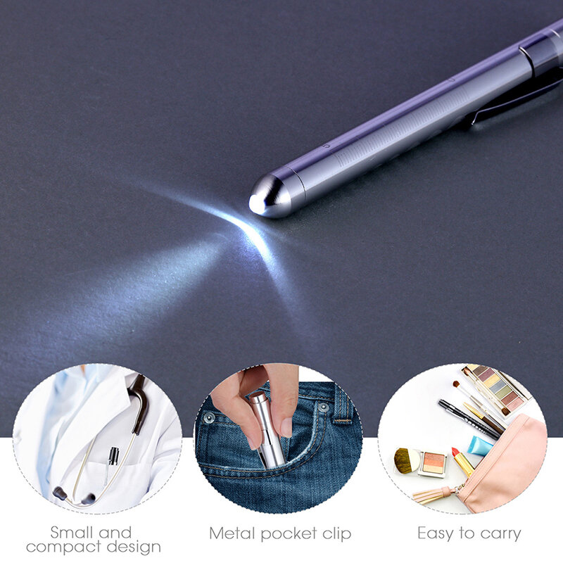 Aluminum Alloy Flashlight Work Light LED Medical Pen Light Pupil Gauge First Aid Pen Light Torch Lamp