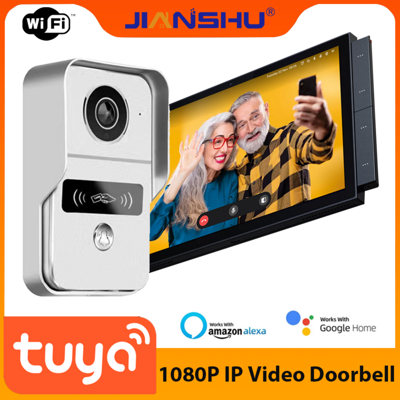 Jianshu-Tuya WiFi Video Campainha Intercom, Câmera 1080P, Câmera de Segurança IP, Detecção de Movimento PIR, Câmera Outdoor Door Bell
