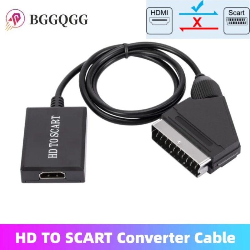 Adaptador de vídeo HDMI para SCART, conversor de áudio Upscale, PAL/NTSC para TV HD, DVD Box, Signal Upscale, acessórios