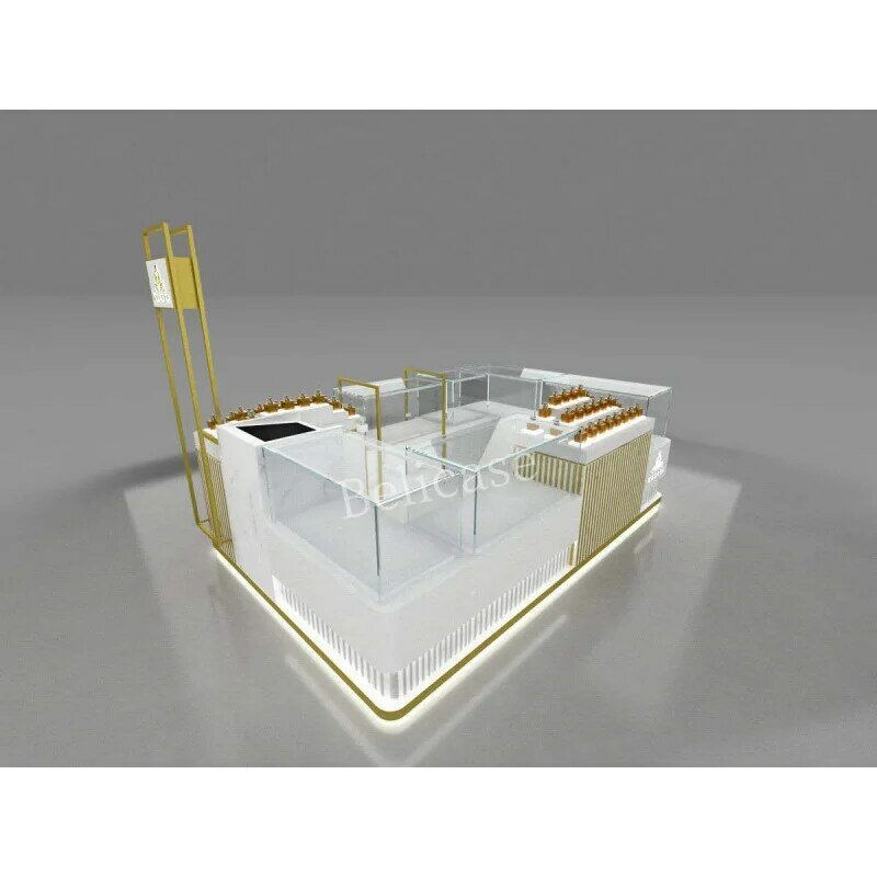 Benutzer definierte, maßge schneiderte Parfüm Vitrine Glas Display Zähler Einkaufs zentrum moderne Parfüm Kiosk Display Möbel Design