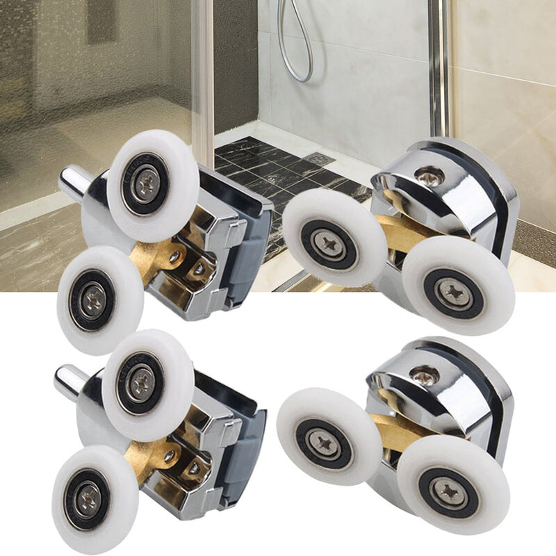 Mampara de ducha de doble rueda, rodillo superior e inferior, poleas de aleación de Zinc de 23mm, accesorios de repuesto para baño, herramienta, 4 piezas