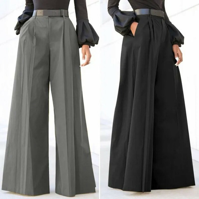 Celana pesta elegan untuk wanita, celana Palazzo Musim Panas bermotif, celana panjang longgar nyaman bahan katun Linen dengan kantong