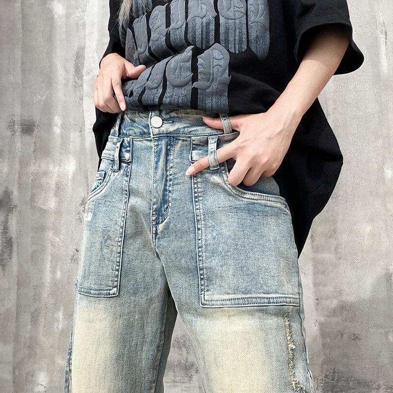 Jeans Heren Vintage Europese Stijl Gat Rechte Broek Design High Street Gewassen Chic Jeugdig Gezellig All-Match Charmant