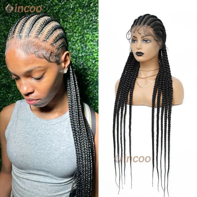 36" Synthetic Full Lace Braided Wigs Women Jumbo Knotless Braided Wigs for Black Women Cornrow Twisted Braided Wig