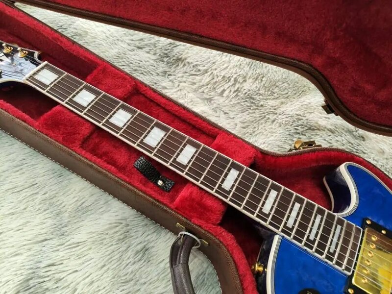 Gib $ на логотип электрической гитары Сделано в Китае, синий большой шаблон шпона, кожа, корпус красного дерева, бесплатная доставка,