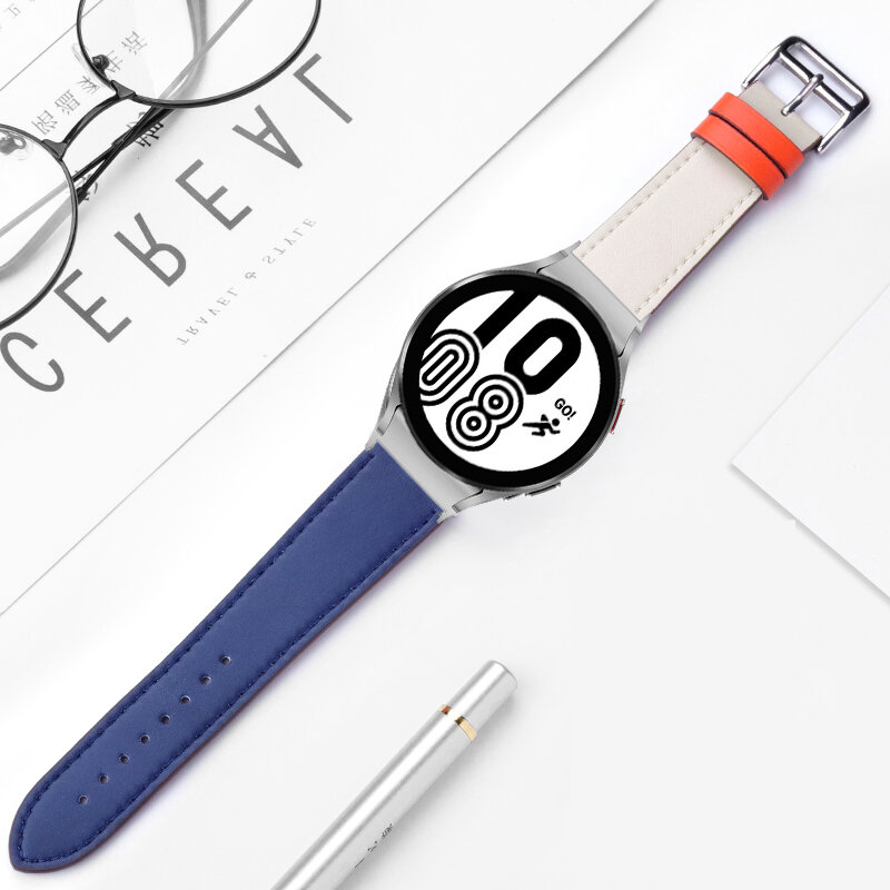 Pulseira de couro para Samsung Galaxy Watch, pulseira Smartwatch sem lacunas, 4, 6 alça clássica, 46mm, 42mm, 44mm, 40mm, 5, 4