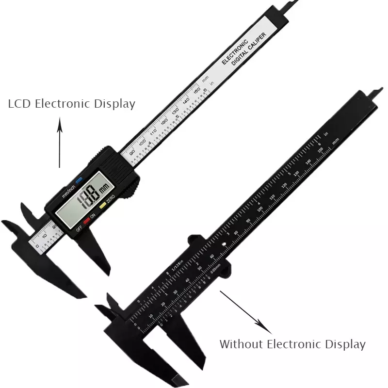 Aço inoxidável e plástico LCD Digital Vernier Caliper, 6 Inch Instrument, Profundidade Ferramentas de Medição, 0-150mm