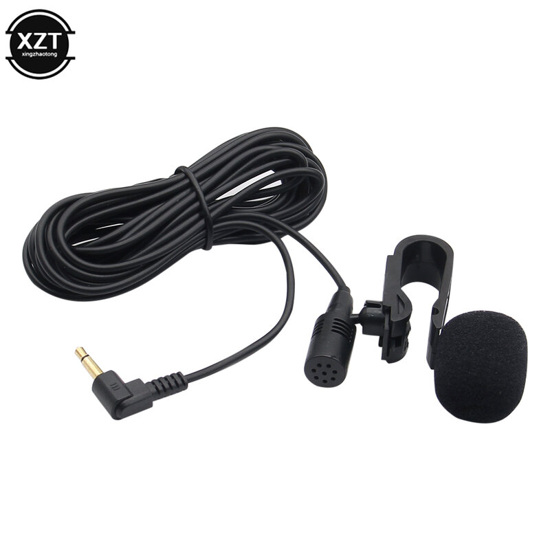 Mini Car Audio Microfone com 3.5mm Clip, Jack Plug Mic, profissionais estéreo, com fio microfone externo para Auto DVD Radio, 3m Long