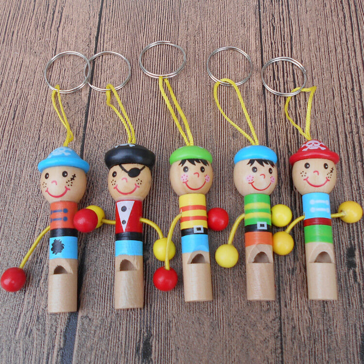 1 buah gantungan kunci bajak laut kayu Mini peluit pesta ulang tahun anak dekorasi hadiah pesta bayi mainan pembuat kebisingan Pinata Goody Bags