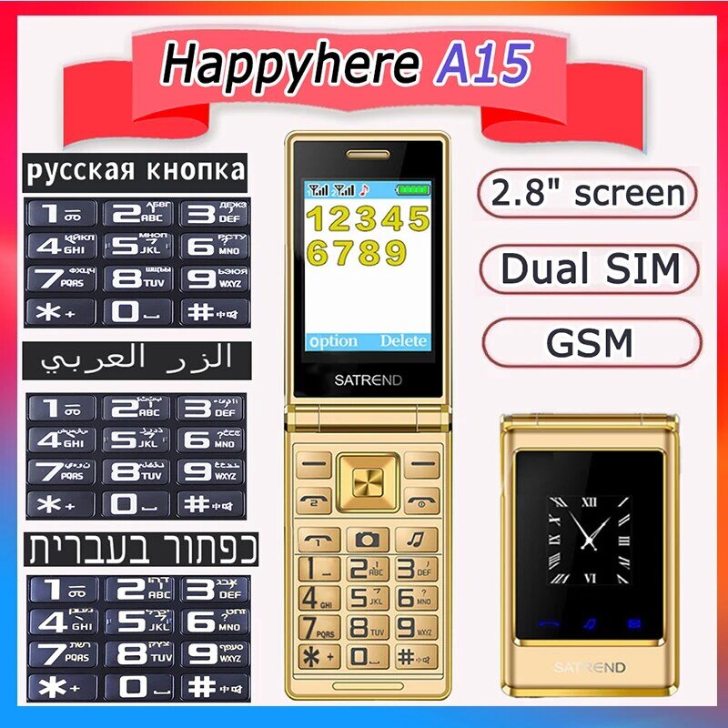 Flip dual screen 3.0 "original flip barato sênior toque do telefone móvel clamshell Telefones celulares em russo árabe hebraico teclado