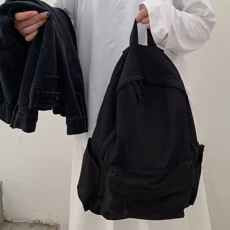 Sac à dos grande capacité pour femme, sacs à dos monochromes noirs, sac à fermeture éclair décontracté, sac étanche pour étudiants, style japonais, Mochila, ChimHarajuku