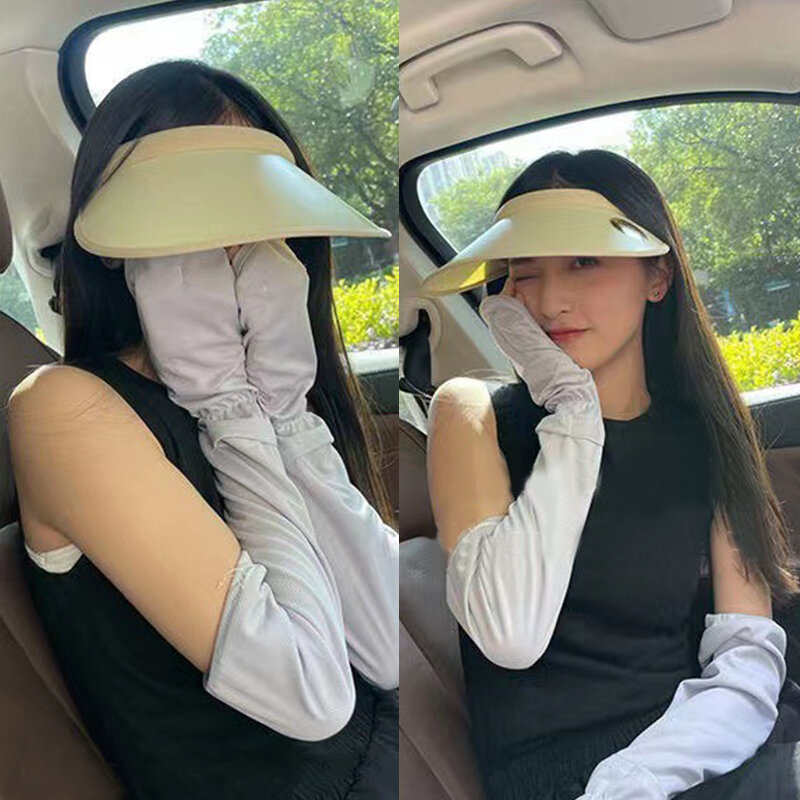 1 Pair Ice Silk Sun Protection Sleeves  Women's Summer Driving Sunscreen Long Sleeve Loose Breathable Outdoor Sleeve Arm Guard