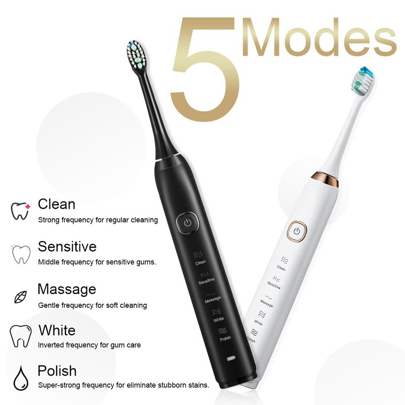 Smart Sonic elektrische Zahnbürste Ultraschall IPX7 wiederauf ladbare Zahnbürste 5 Modus Smart Time White ner Zahnbürste Sar mocare S100