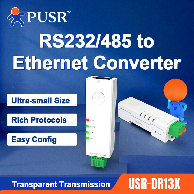 Pusr Din Rail Seriële Rs485 Rs232 Naar Ethernet Modbus Rtu Naar Tcp Modbus Gateway Easy Config Rich Protocollen USR-DR132/Dr134